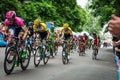 Milan, Italy 31 May 2015; Group of Professional Cyclists in Milan accelerate and prepare the final sprint Royalty Free Stock Photo